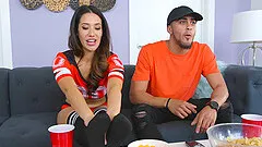 Seductive cheerleader letting the stud bang her pussy hard and good