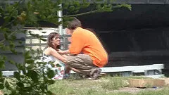 Cute busty skinny teen gets wild fucked on a public outdoor place