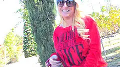 Public nudity turns a blonde beauty on so she does it gladly