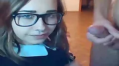 Busty nerdy hot teen loves to suck boner