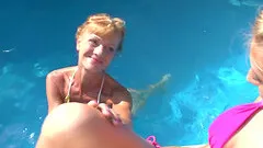 Instead of swimming mature lesbian licks her babe pussy