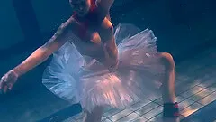 Short hair maiden swimming lovely displaying her curves in pool