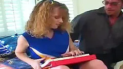 Guy with glasses licks the teen's pussy and bangs it with the dick