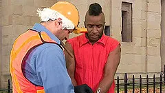 Cute ebony licking balls before getting throbbed hardcore in ffm