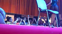 incredible hot oiled ass busty babe doing lapdance on public european sexfair stage