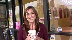 Lusty brunette minx Sabrina rides a dick for a messy facial