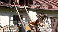 Natural tits maiden moaning while her pussy is licked outdoor