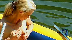 She gets naked in a raft and gets off while floating down the river