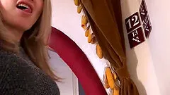 Perfect blonde girl creampie in public