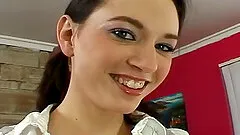 Skinny dame shaved pussy smashed hardcore in close up porn