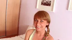 Russian redhead teen loves her natural tits fondled