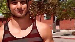 Ezra Finn strips down and jerks on his big sweaty dick and cums after a working out