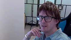 Nerdy guy is lucky to have a busty goddess sucking his cum-gun