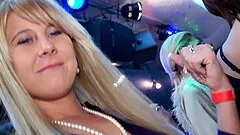 Good looking European beauties having fun dancing in a club