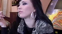 Brunette refining big dick with superb blowjob in reality public shoot