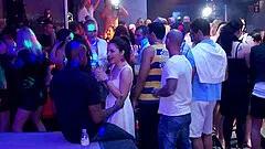 Fine looking brunettes with natural tits were in interracial group act.