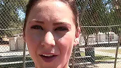 Sports brunette in short loving her small tits fondled