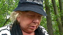 Fat mature slag gets her pussy pounded hard in the woods