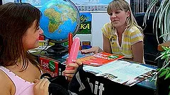 Lesbian teens get excited for the pleasures of toy fucking