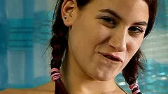 Trimmed bush teen fucks a big toy into her hairy wet hole