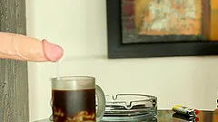 Blonde babe get jizz all over herself in an cock ATM in an close up shoot