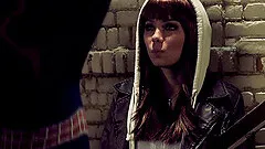 Affectionate babe giving spider man superb blowjob in parody shoot outdoor