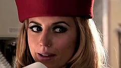 Cowgirl with long hair shades off her uniform then getting throbbed hardcore in mmf sex