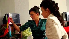 A food fight breaks out and these three girls have a threesome