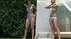 Duo of salacious lesbians have an erotic and steamy action at the swimming pool