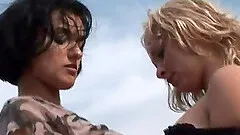 Busty chubby lesbian receiving the pleasure of toys outdoor