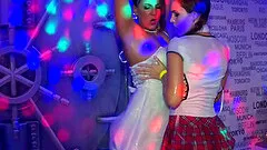 Lovely babes enjoy this interracial and enticing orgy party in the club