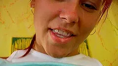 She take a break from painting a room and ram a toy in her twat