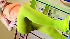 Tasteful lass in nylon pantyhose with a foot fetish massaging the big black cock