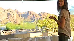 Skinny solo model goes naked by the pool and exhibits her booty