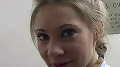 Skinny cowgirl in a sexy thong giving a sensual handjob