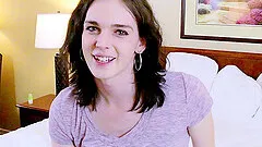 Cute solo tgirl stripping erotically and stroking her dick