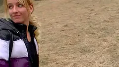 She takes him for a walk in the woods and sucks his cock