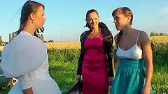 Girls cover the pretty bride in dirty mud and strip her