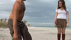 Pumping his thick creampie into this busty babe in a skirt