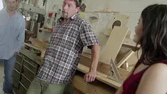 Nasty babe with small tits is once again surrounded with sausages