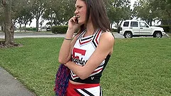 After cheerleading practice she strips off her uniform and fucks