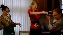 Naughty lesbians shower with their cloths on in harvested cum at their apartment