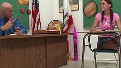 Dirty teen with glasses enjoying a hardcore cowgirl style fuck