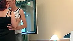 Slim guy and a fat mature redhead have great sex in the morning