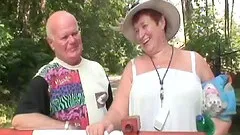 Old couple deep in the woods is joined by a hottie for FFM sex