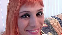 Redhead babe with enormous boner moans noisily while on the receiving end of a rough throbbing