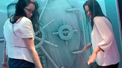 Busty whores in tight clothes get wet and prance around in a club