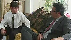 Nerdy guys giving the chick a gangbang treatment that's hard to forget