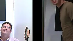 Gay guy gives a hot blowjob at a gloryhole to a throbbing dick