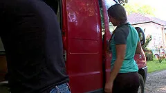 Sporty girl under the trees gets fucked in the ass